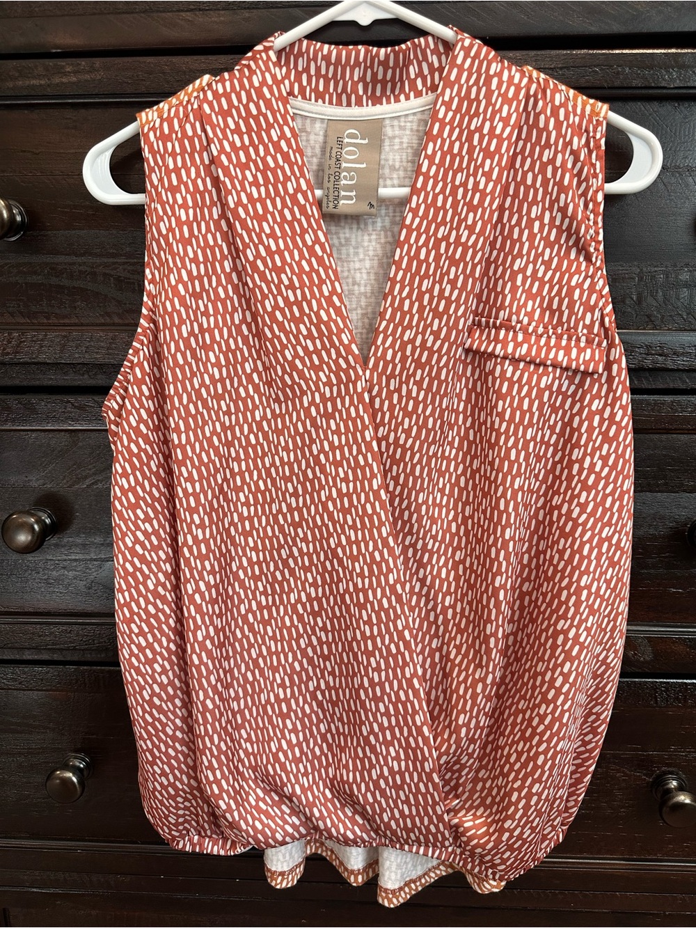 Dolan Rust Dot-Print Faux-Wrap Sleeveless Top